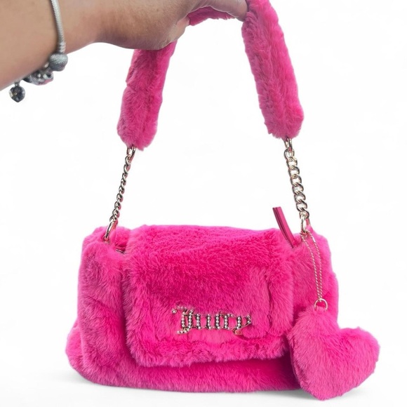 Juicy Couture Vibrant Pink Faux Fur Shoulder Bag - Picture 3 of 5